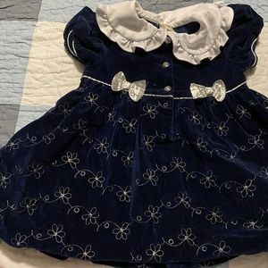 Blue Velvet Embroidered Dress - 18 month
